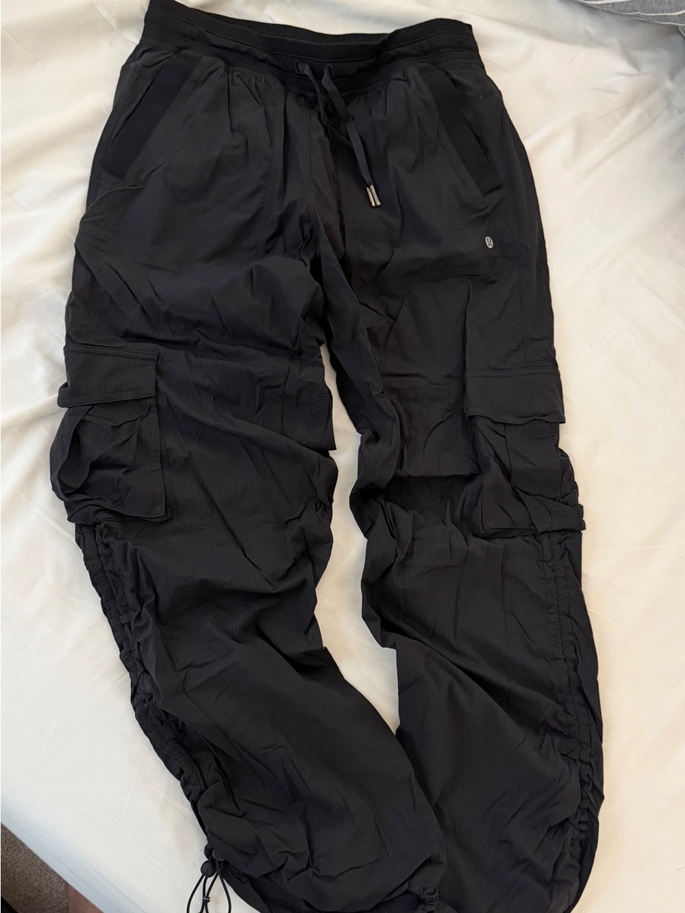 Men's Black Cargo Pants with Drawstring Waist